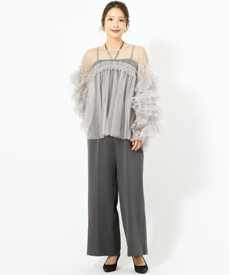 ANDRESD アンドレスド ボクシーレイヤードチュールジャケット グレー系