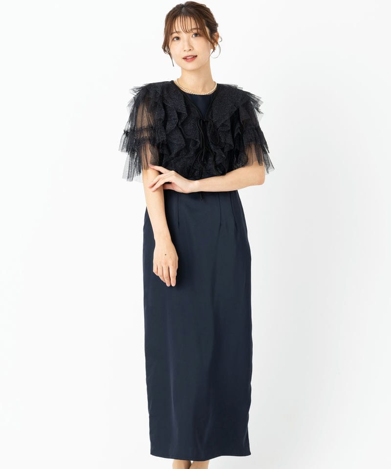 RANDA ランダ チュールフリルボレロセットドレス ネイビー系 | 結婚式