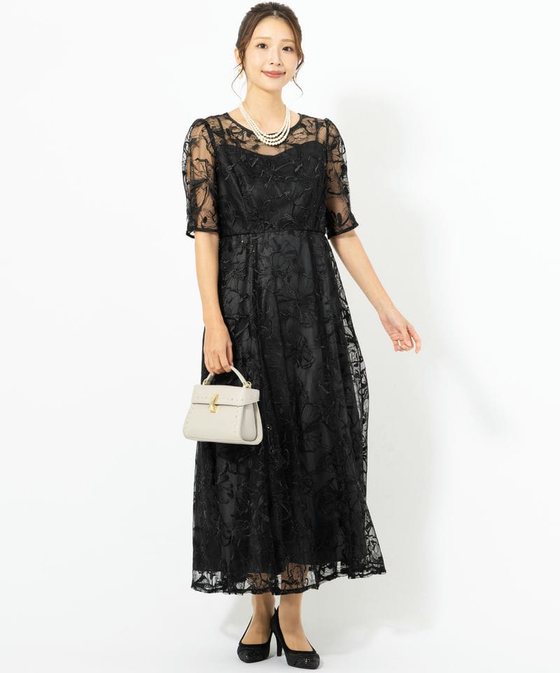 Aimer エメ ビオラモチーフスパンコール刺繍バックシャンドレス