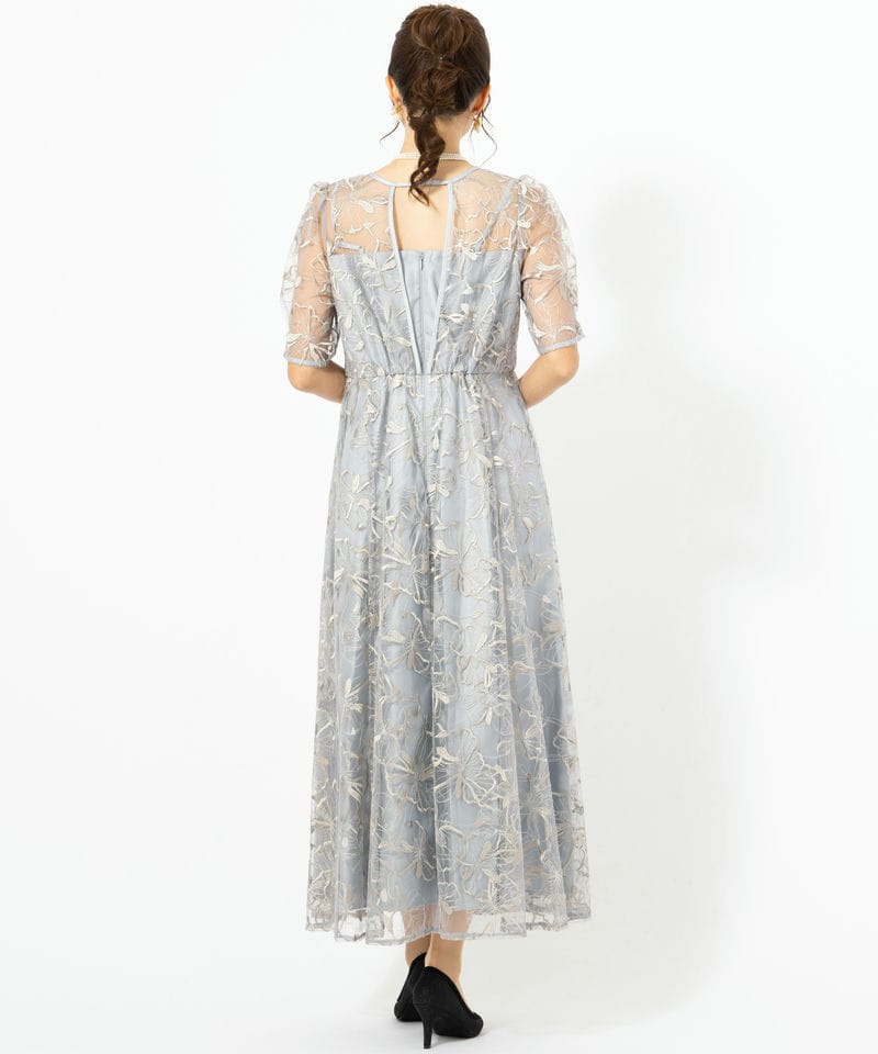Aimer エメ ビオラモチーフスパンコール刺繍バックシャンドレス ブルー