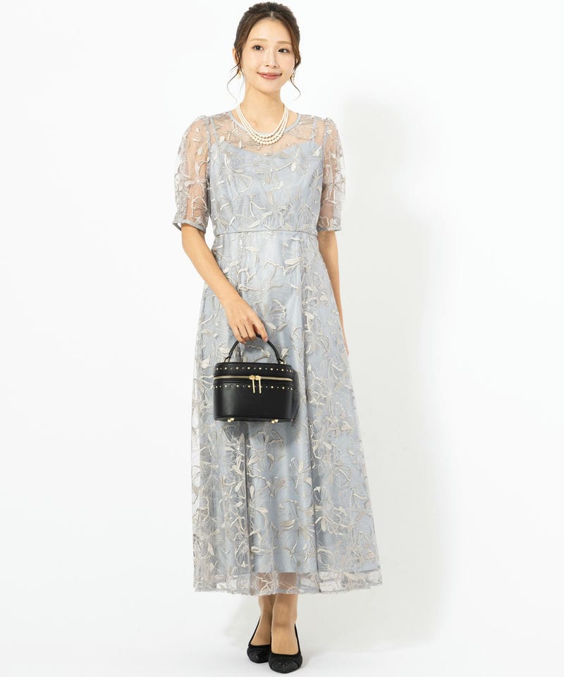 【新品】AIMER ビオラスパンコール刺繍バックシャンドレス Mサイズ 結婚式 Aimer エメ ビオラモチーフスパンコール刺繍バックシャンドレス ブルー