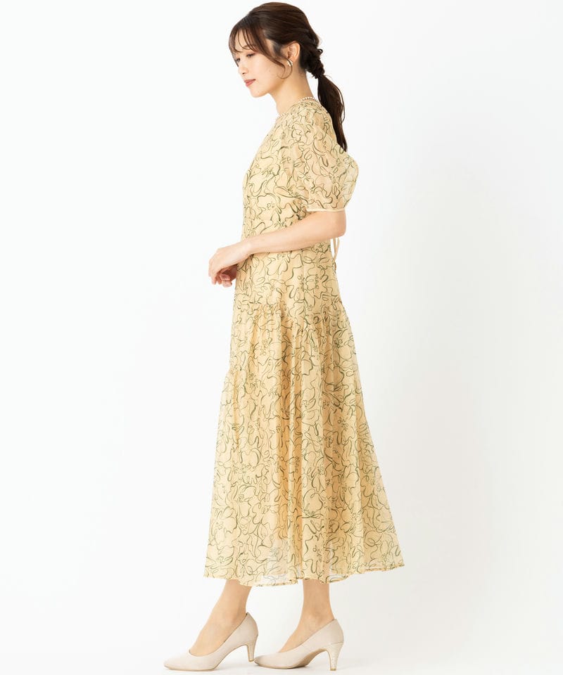 LilyBrown リリーブラウン ラインフラワーオーガンザドレス イエロー系