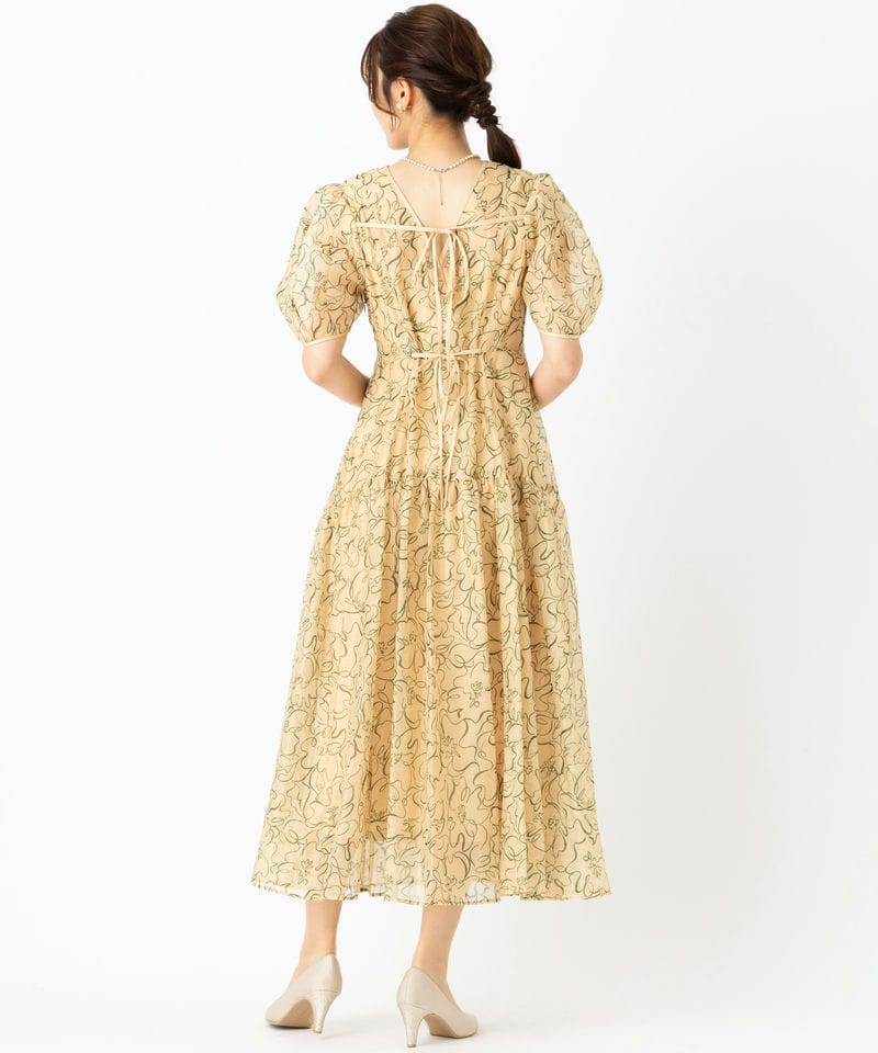LilyBrown リリーブラウン ラインフラワーオーガンザドレス イエロー系