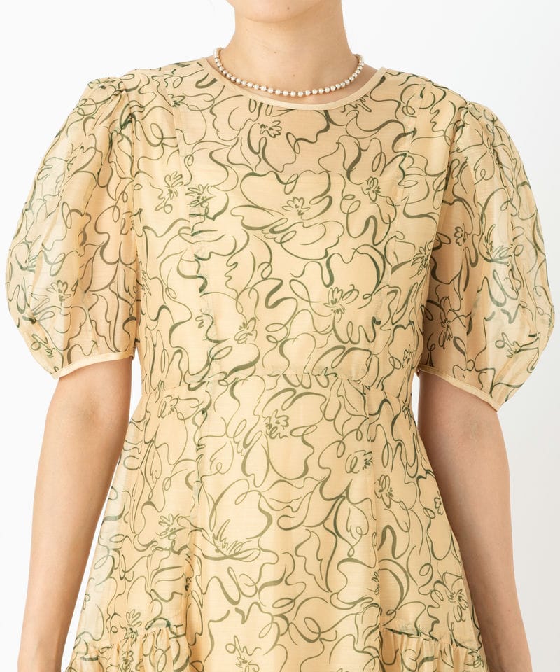LilyBrown リリーブラウン ラインフラワーオーガンザドレス イエロー系