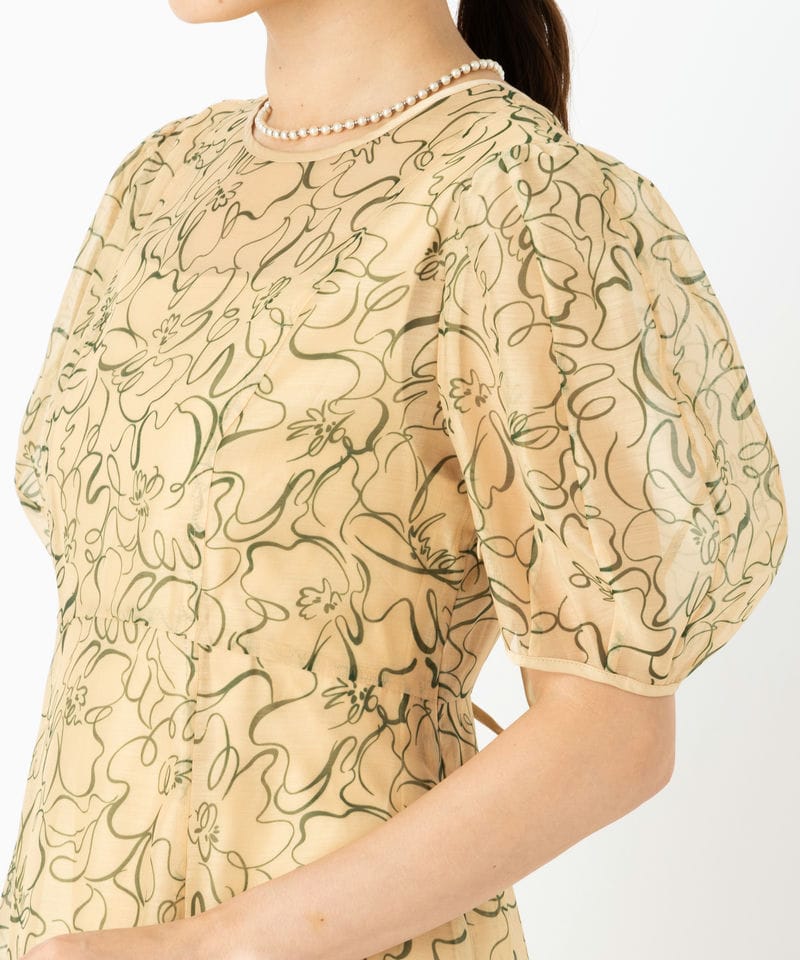 LilyBrown リリーブラウン ラインフラワーオーガンザドレス イエロー系