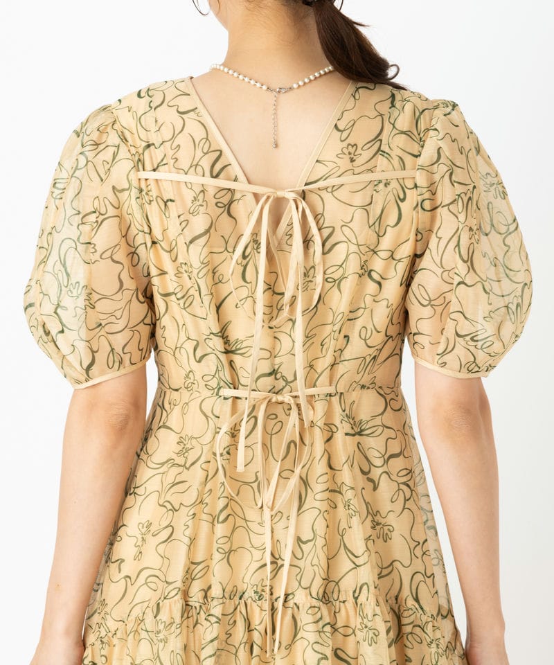 LilyBrown リリーブラウン ラインフラワーオーガンザドレス イエロー系