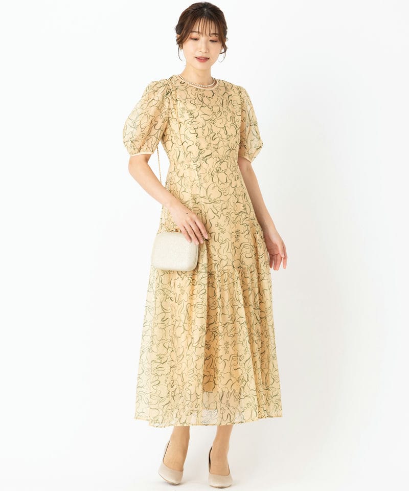 LilyBrown リリーブラウン ラインフラワーオーガンザドレス イエロー系