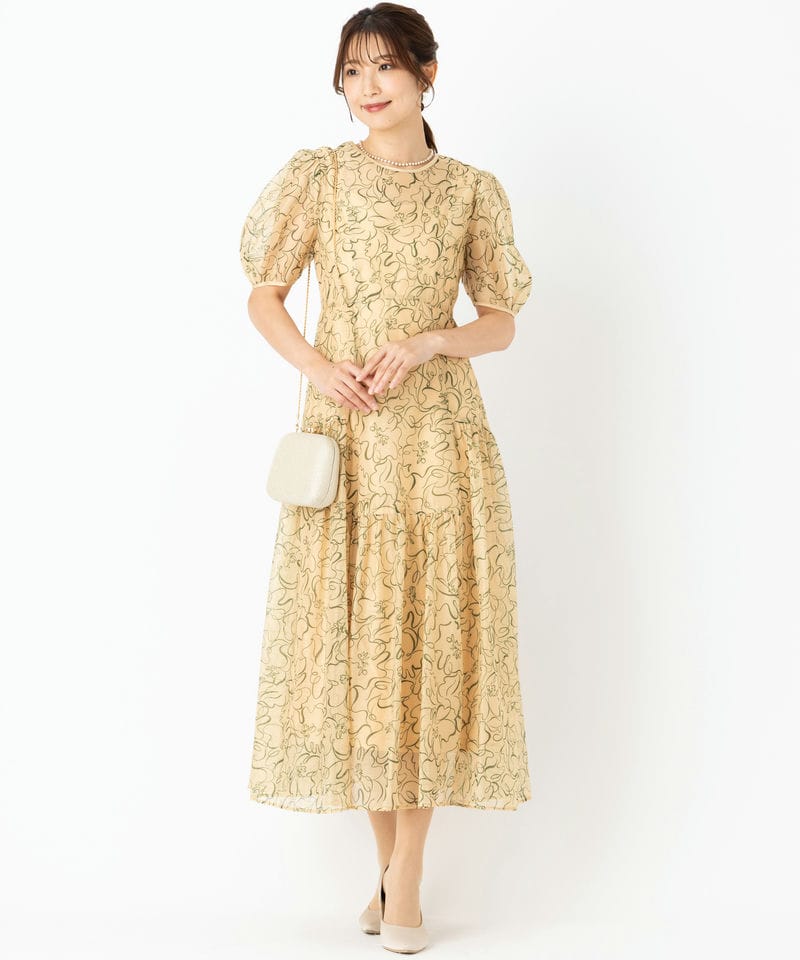 LilyBrown リリーブラウン ラインフラワーオーガンザドレス イエロー系