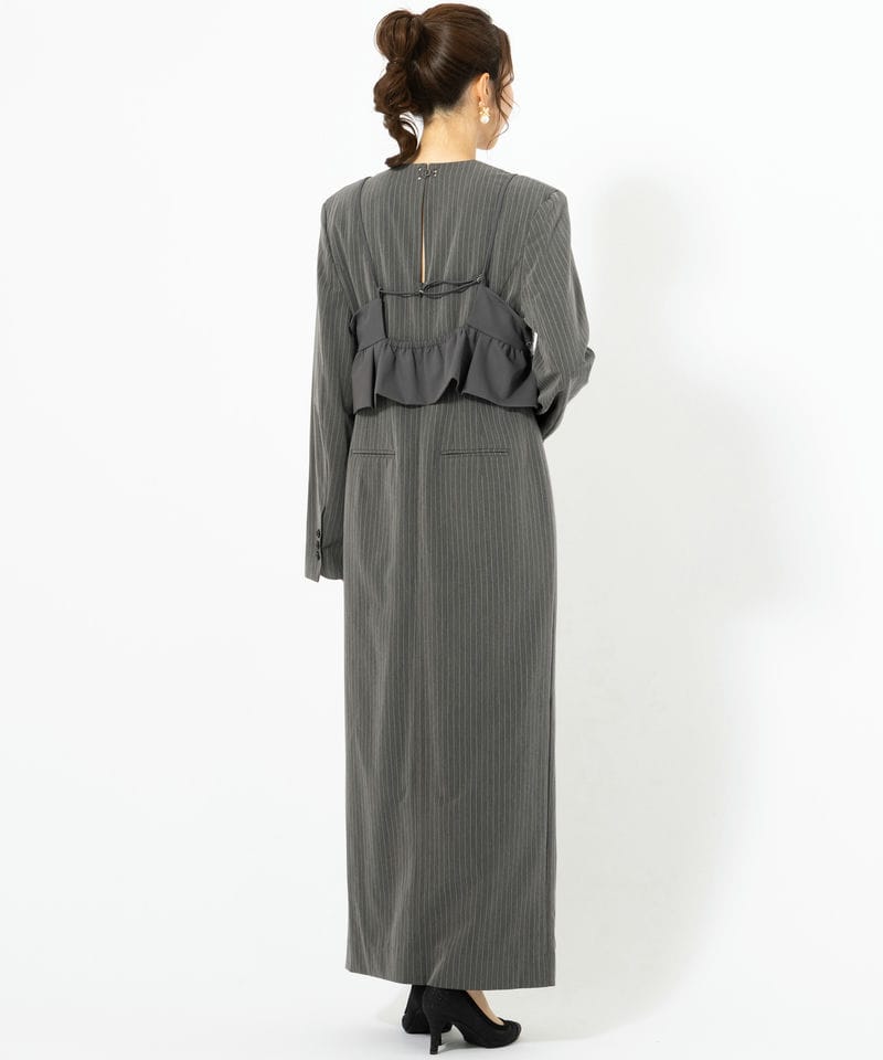 ANDRESD アンドレスド ピンストライプテーラードビスチェドレス グレー