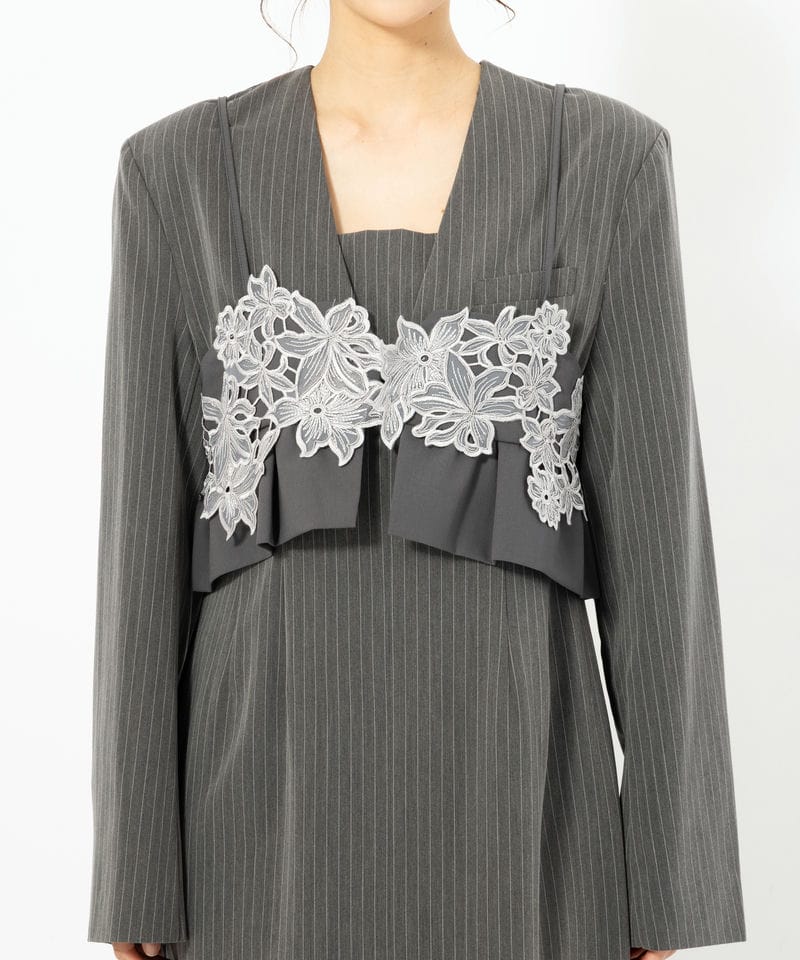 ANDRESD アンドレスド ピンストライプテーラードビスチェドレス グレー