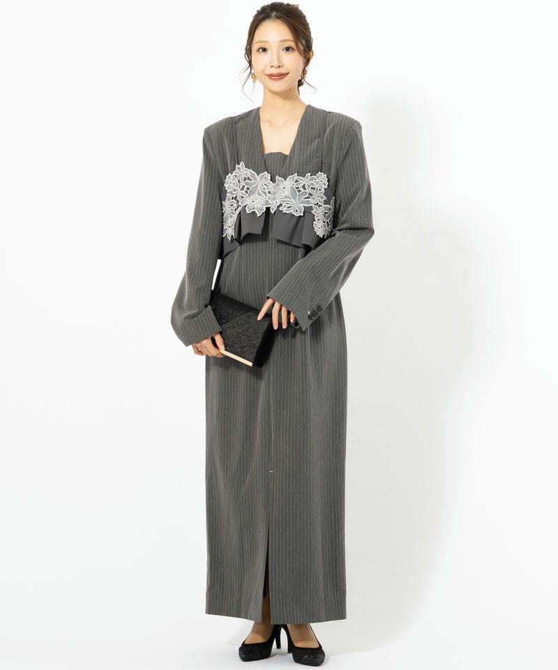 ANDRESD アンドレスド ピンストライプテーラードビスチェドレス グレー