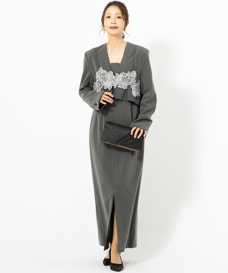 ANDRESD アンドレスド ピンストライプテーラードビスチェドレス グレー