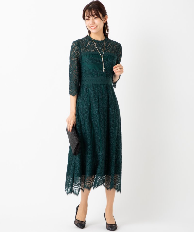 Grace Class グレースクラス リーフレースハイネックドレス GRACE CONTINENTAL グレースコンチネンタル ハイネックレース切替
