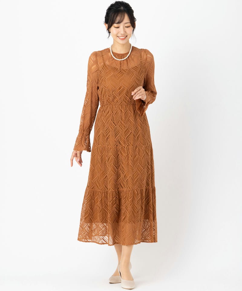 Aimer エメ 総レースロングスリーブドレス その他 x ブラウン系 | 結婚