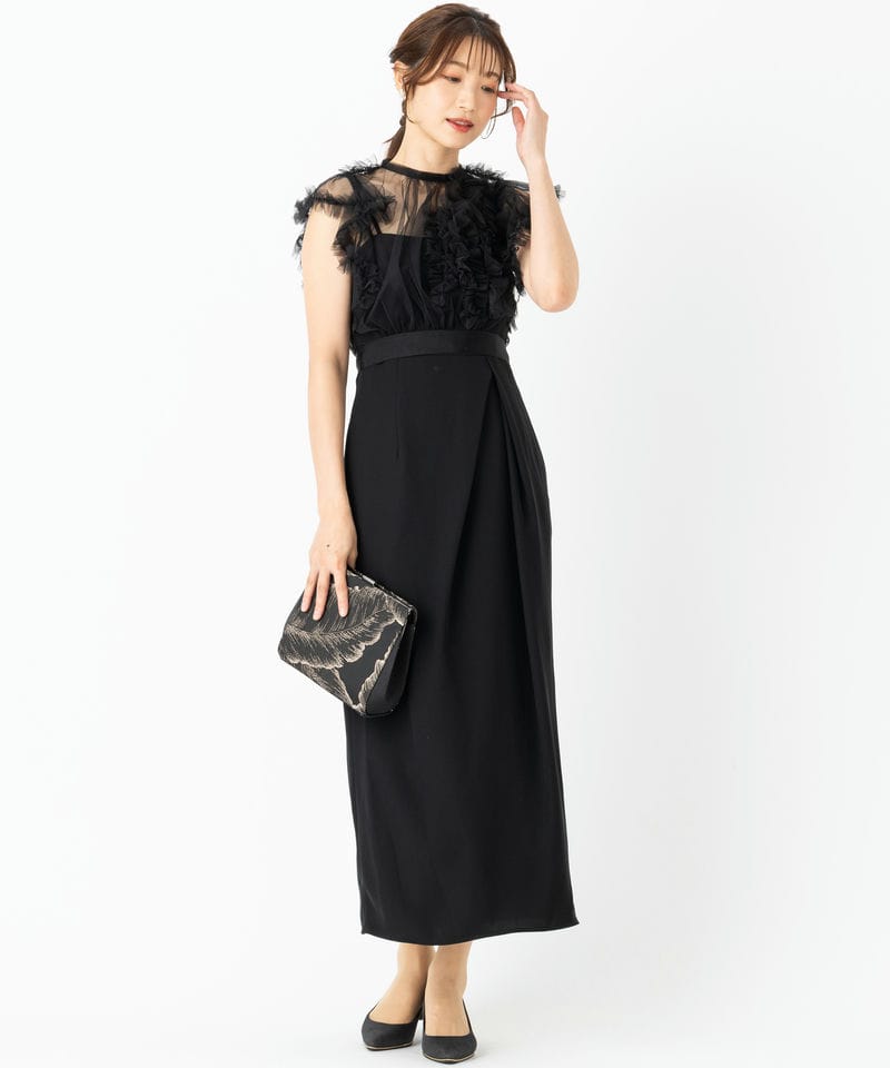 SNIDEL スナイデル チュールフリルボレロセットドレス ブラック系