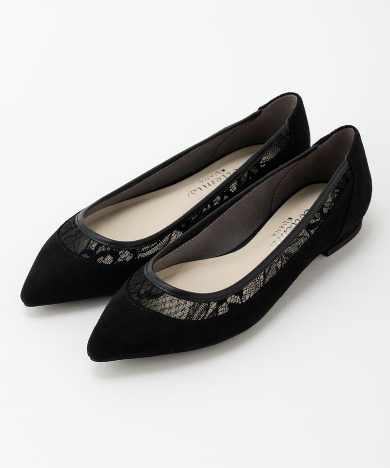 DIANA ダイアナ フラワーレース×ビジューソフトポインテッドトゥ