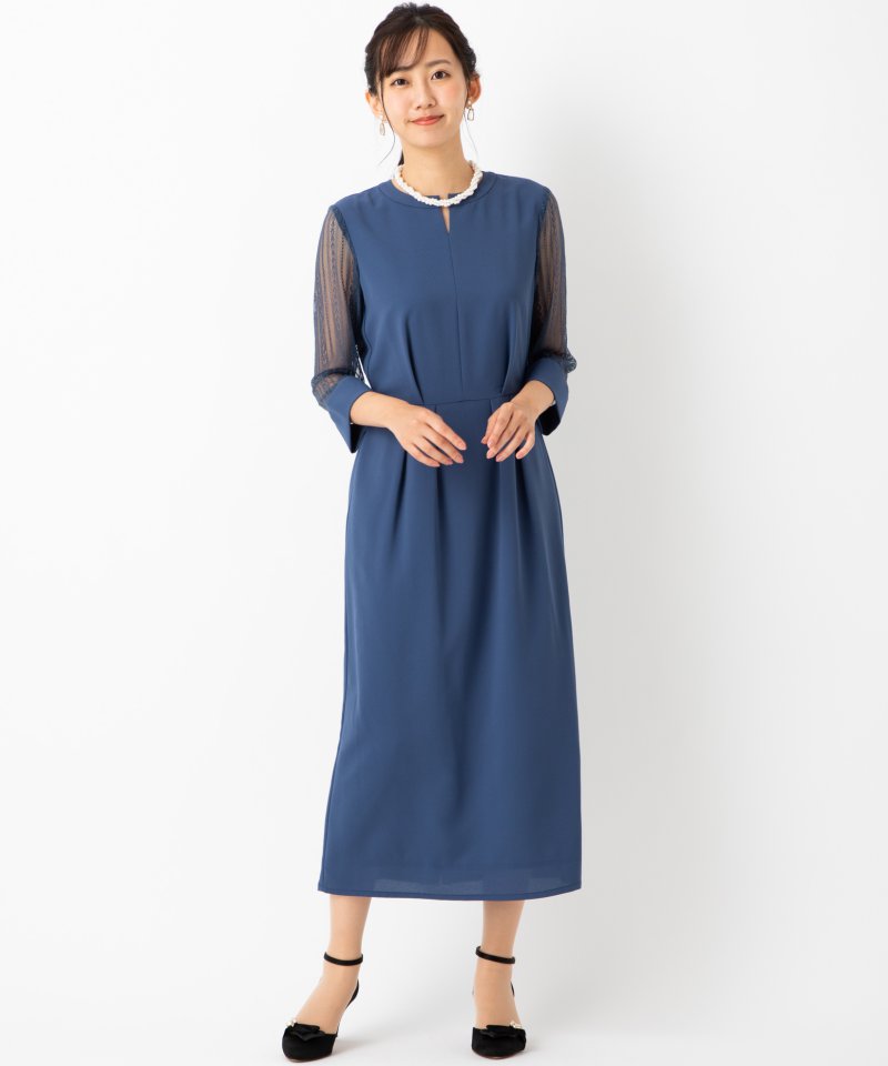 Aimer 袖ストライプレースIラインドレス ブルー系 | 結婚式パーティー