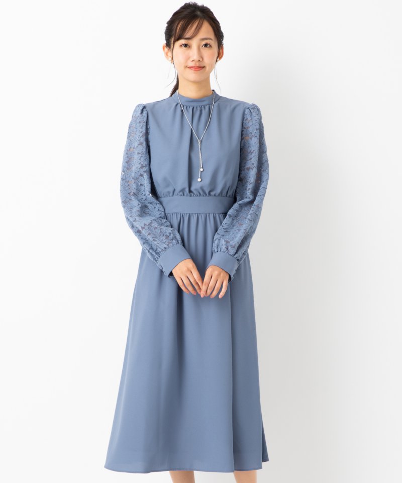 Aimer エメ レースロング丈スリーブ×ブラウジングドレス ブルー系