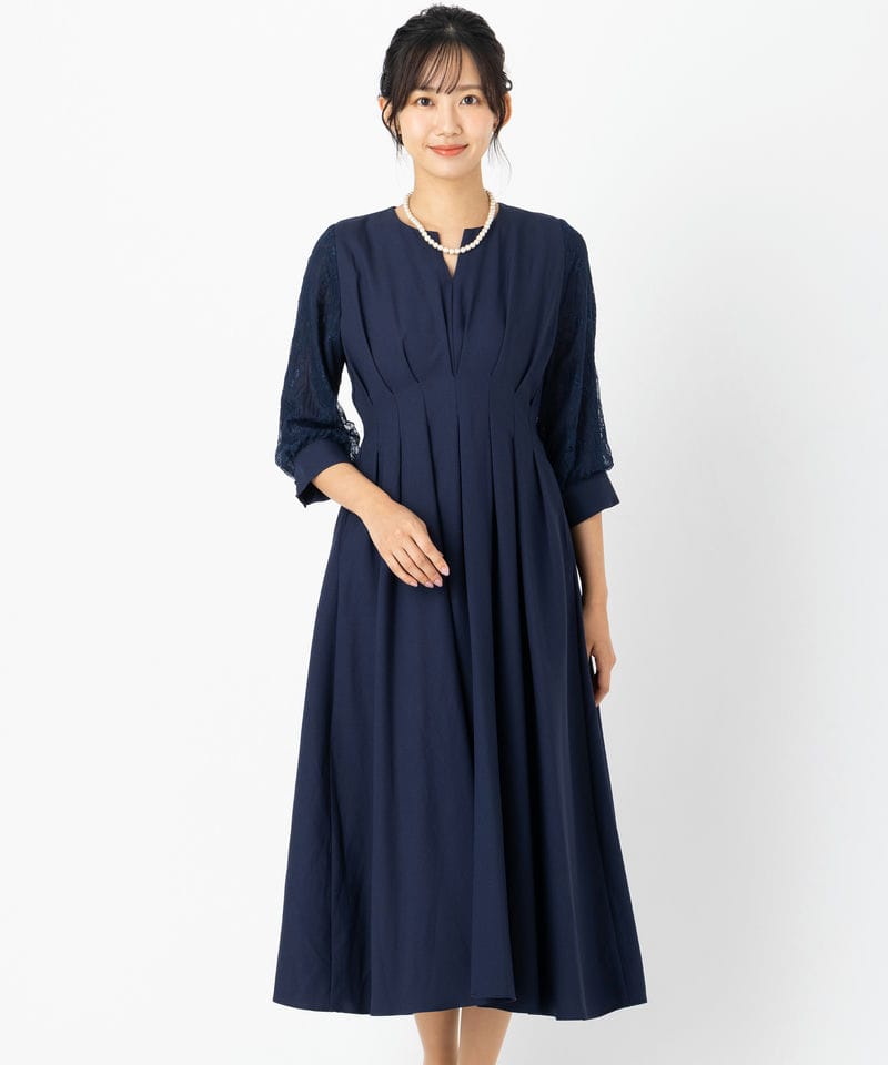 CELFORD セルフォード ボウタイAラインプリーツワンピース ネイビー系