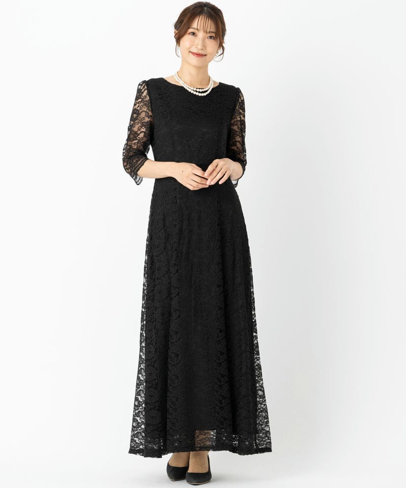 Select Shop 【マザーズドレスセット】総レースロングドレス ブラック