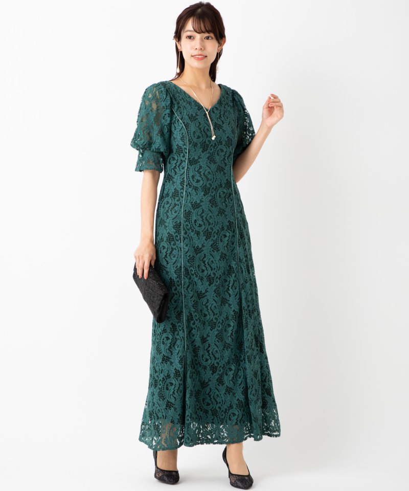 LAGUNAMOON ラグナムーン ベルスリーブレースワンピース ブラック系 x