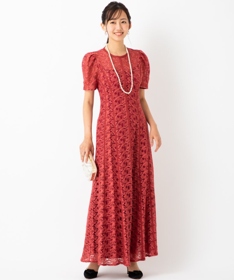 LAGUNAMOON ラグナムーン LADYパイピング切り替えレースドレス レッド