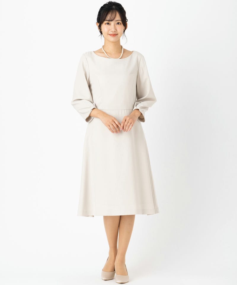美品 パラスパレス 水彩画風 ロングワンピース ナチュラル ベージュ系 NATURAL BEAUTY ナチュラルビューティー 7分袖セレモニーワンピース