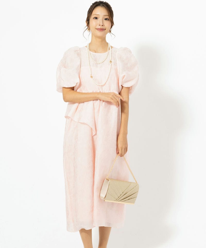 ANDRESD アンドレスド バブルスリーブジャガードドレス ピンク系