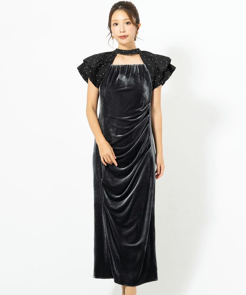 ANDRESD アンドレスド ドレープベロアドレス その他 x グレー系 | 結婚