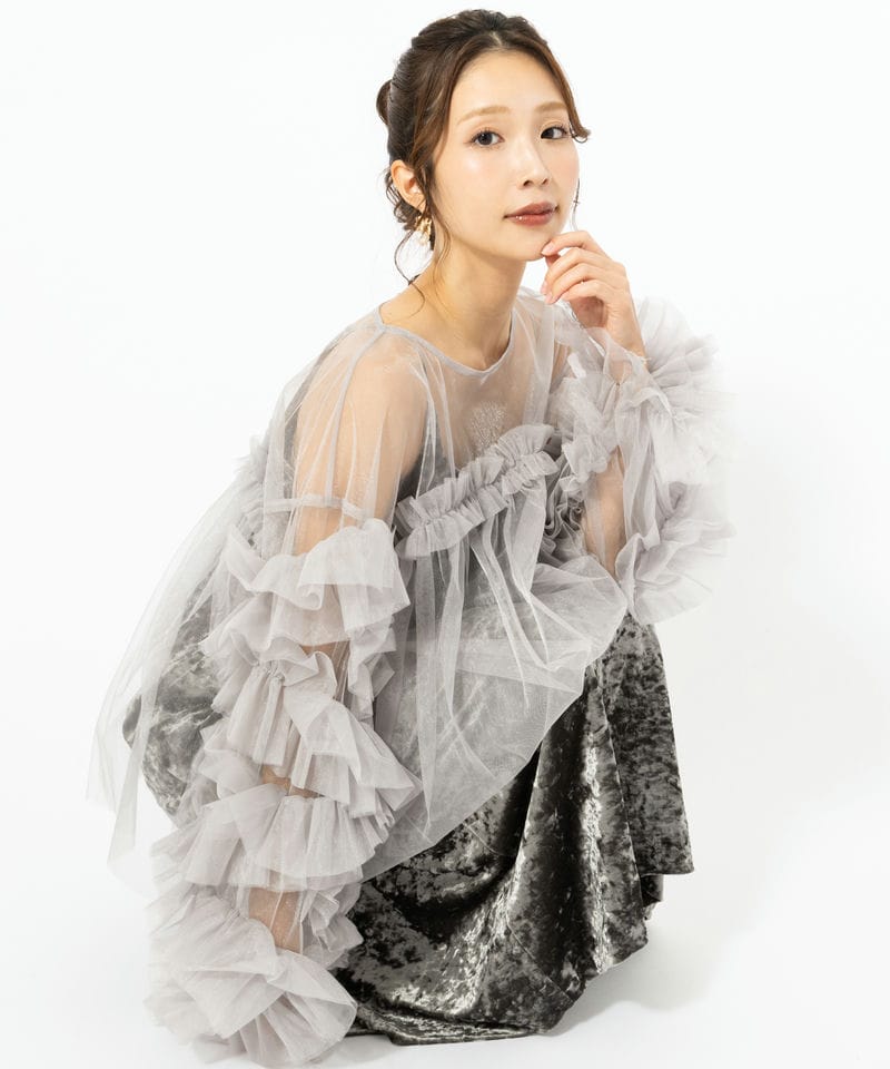 LilyBrown リリーブラウン ペプラムベロアドレス ブルー系 | 結婚式