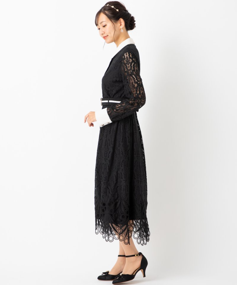 GRACE CONTINENTAL グレースコンチネンタル レース刺繍ドレス ブラック
