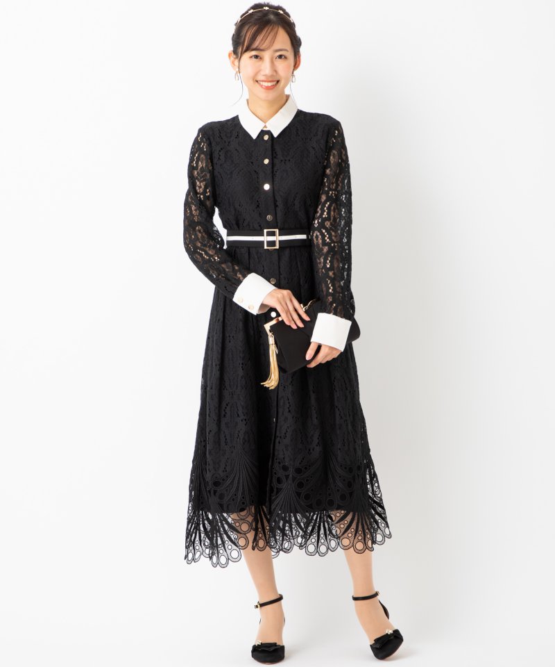 GRACE CONTINENTAL グレースコンチネンタル レース刺繍ドレス ブラック