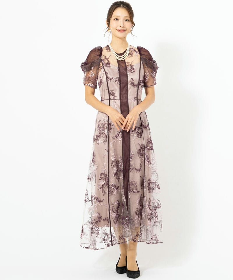 FRAY I.D フレイアイディー コードフラワーレースドレス レッド系