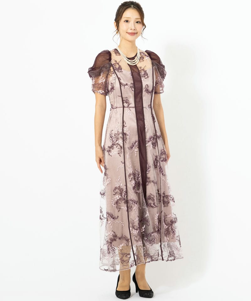 FRAY I.D フレイアイディー コードフラワーレースドレス レッド系