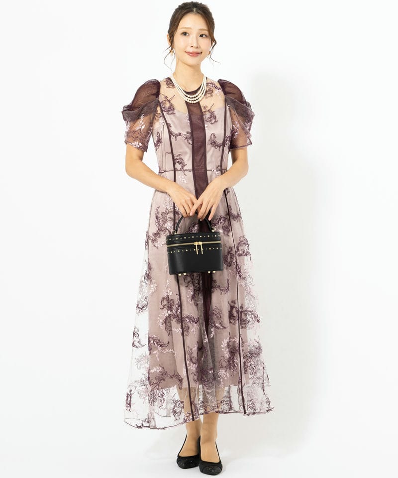 FRAY I.D フレイアイディー コードフラワーレースドレス レッド系