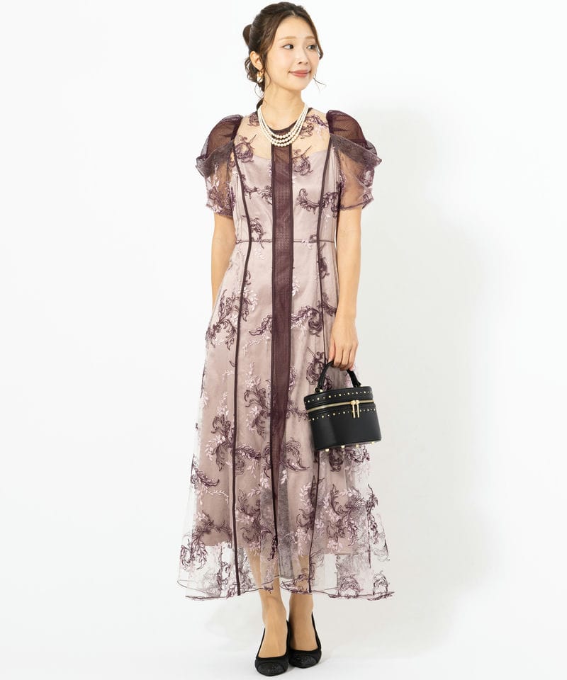 FRAY I.D フレイアイディー コードフラワーレースドレス レッド系