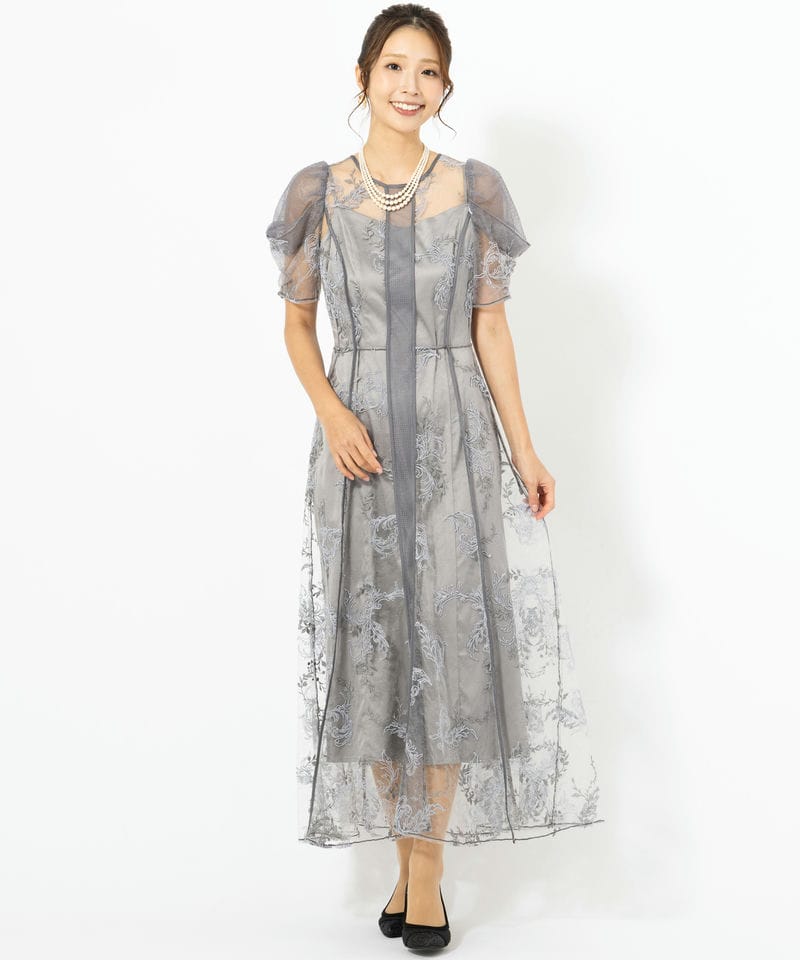 FRAY I.D フレイアイディー コードフラワーレースドレス グレー系