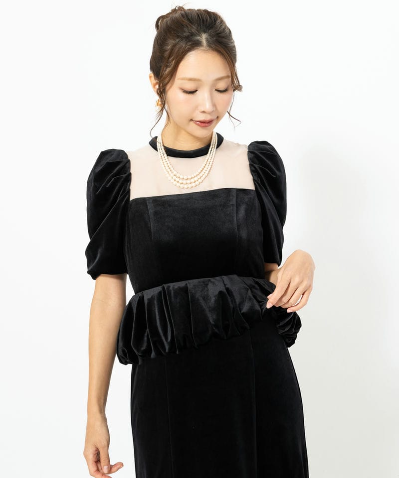 LilyBrown リリーブラウン ペプラムベロアドレス ブルー系 | 結婚式