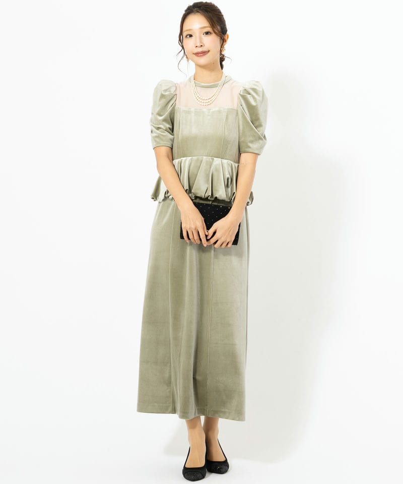 LilyBrown リリーブラウン ペプラムベロアドレス その他 x グリーン系