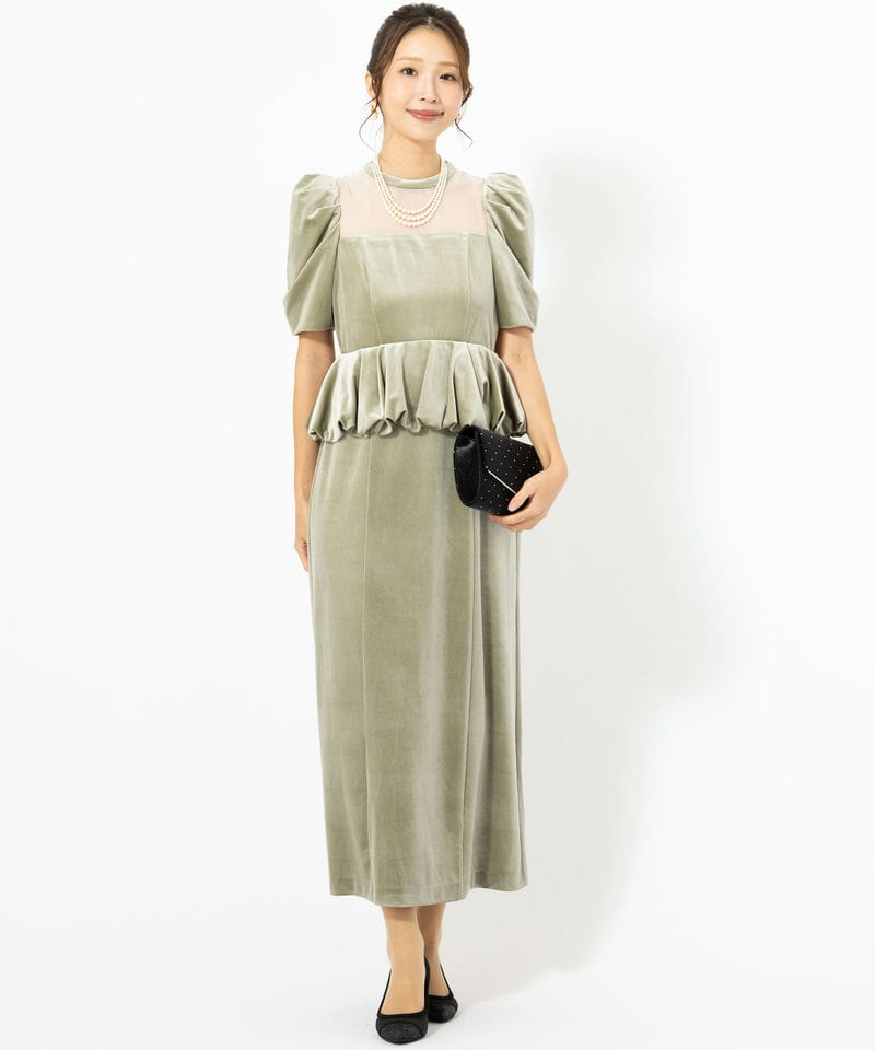 LilyBrown リリーブラウン ペプラムベロアドレス その他 x グリーン系