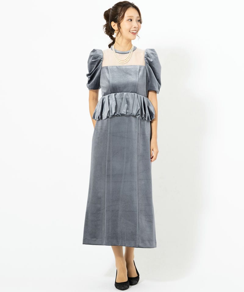 LilyBrown リリーブラウン ペプラムベロアドレス ブルー系 | 結婚式