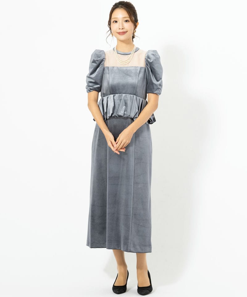 LilyBrown リリーブラウン ペプラムベロアドレス ブルー系 | 結婚式
