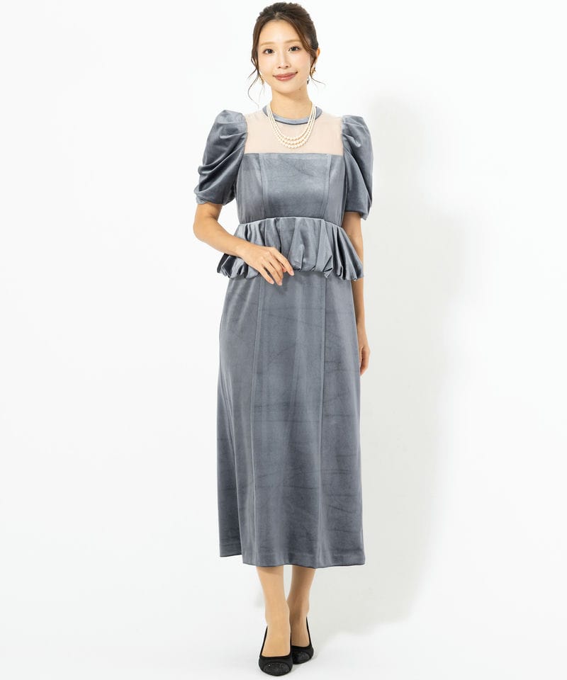 LilyBrown リリーブラウン ペプラムベロアドレス ブルー系 | 結婚式
