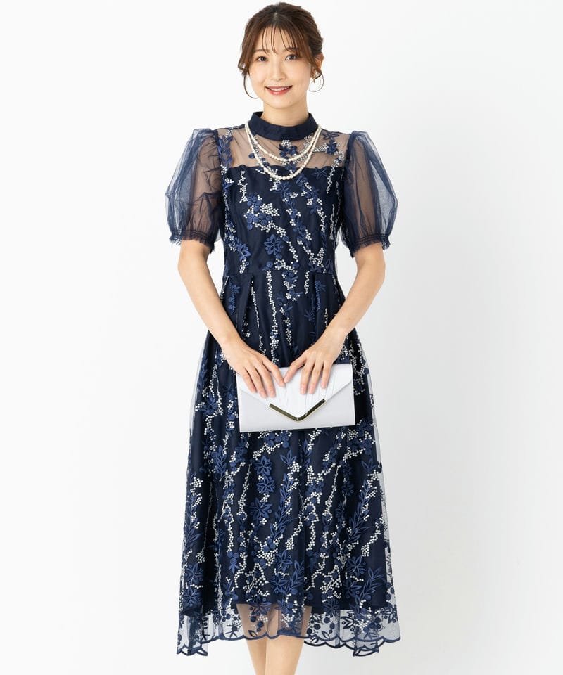 dazzlin ダズリン ラメチュールレースパイピングドレス ブラック系