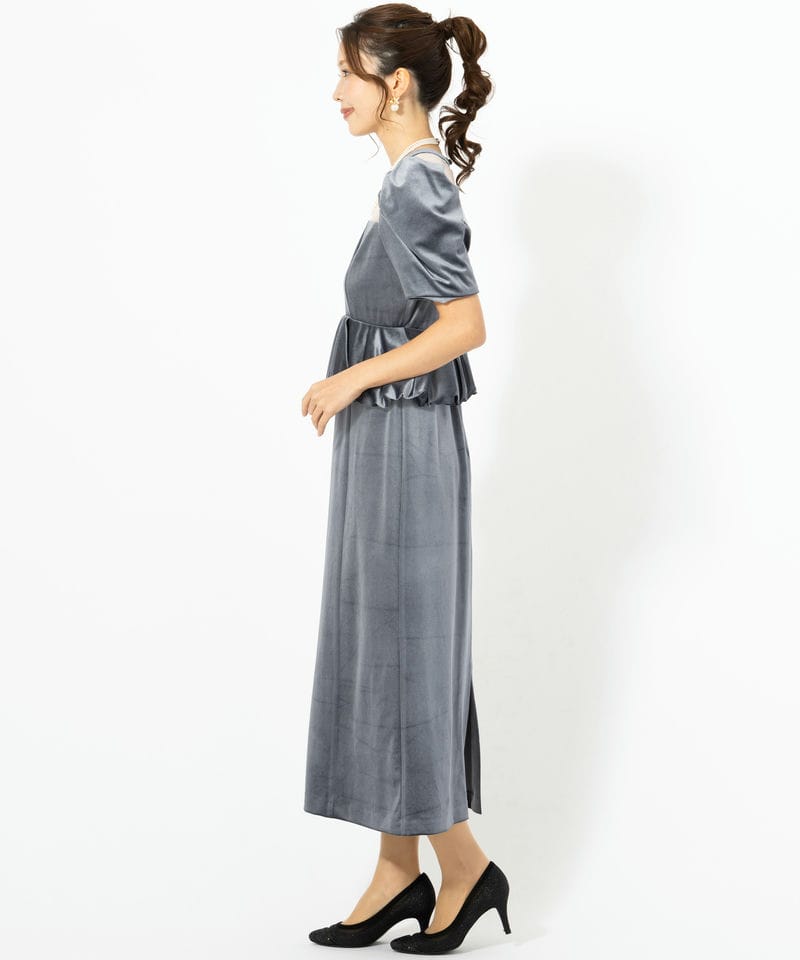 LilyBrown リリーブラウン ペプラムベロアドレス ブルー系 | 結婚式