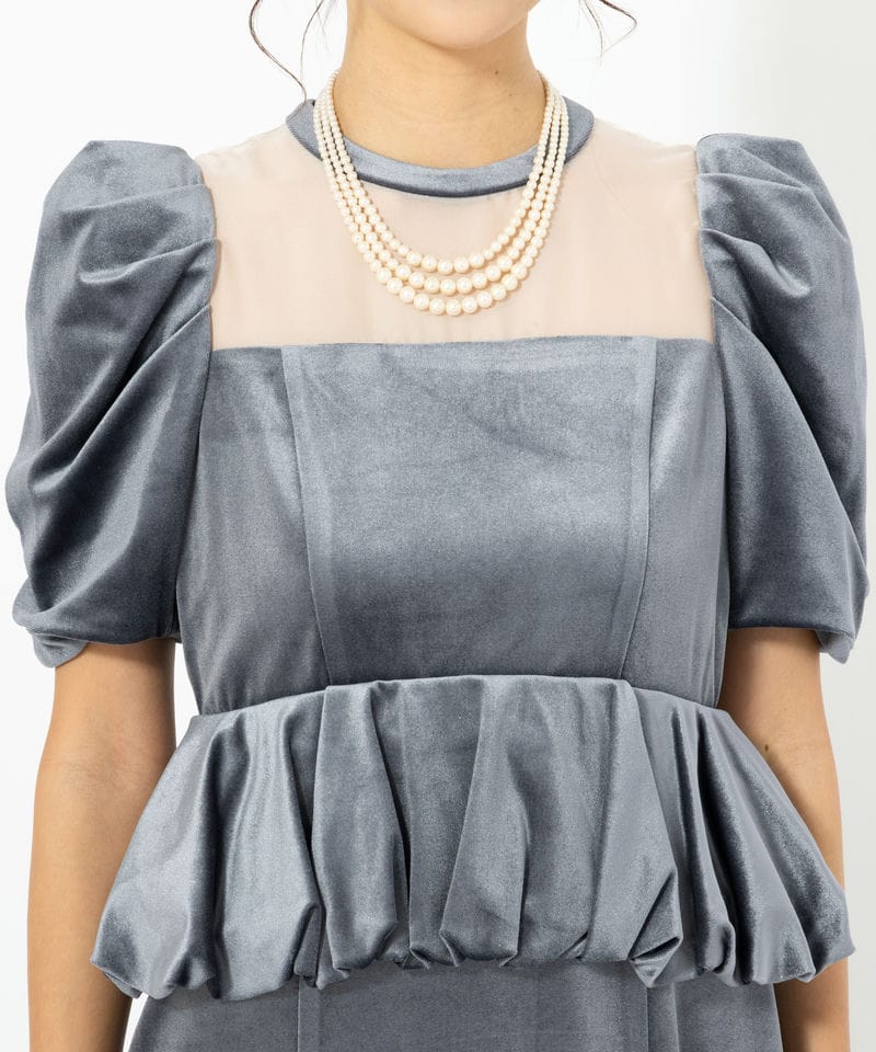 LilyBrown リリーブラウン ペプラムベロアドレス ブルー系 | 結婚式