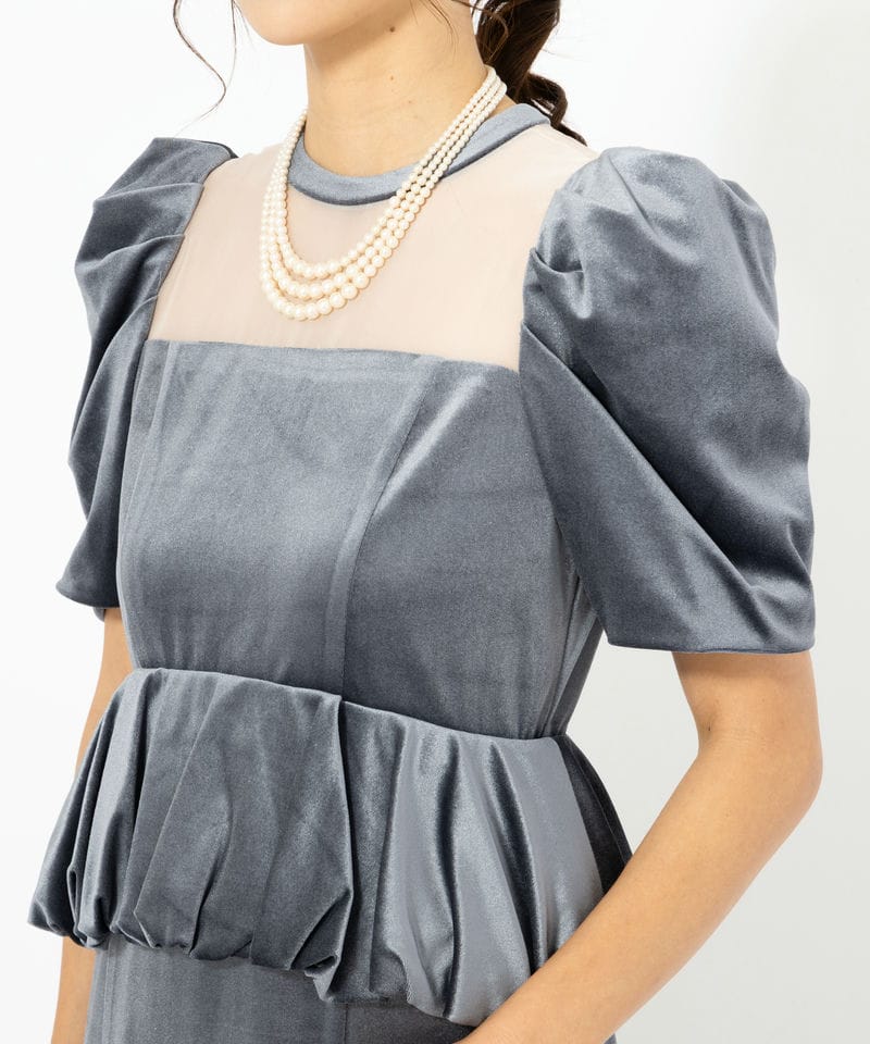 LilyBrown リリーブラウン ペプラムベロアドレス ブルー系 | 結婚式