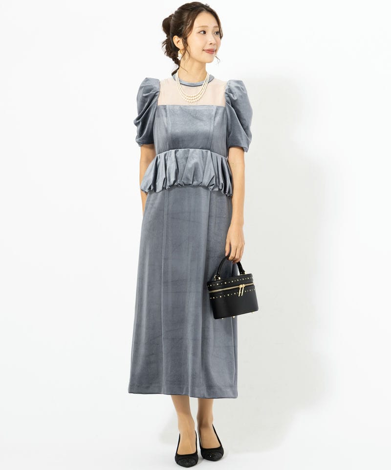 LilyBrown リリーブラウン ペプラムベロアドレス ブルー系 | 結婚式