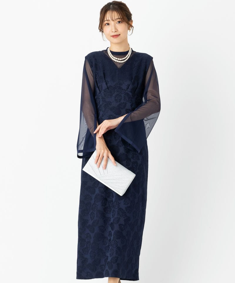 Aimer 【ドレス2点SET】エメ チュールブラウス付Vネックジャカード