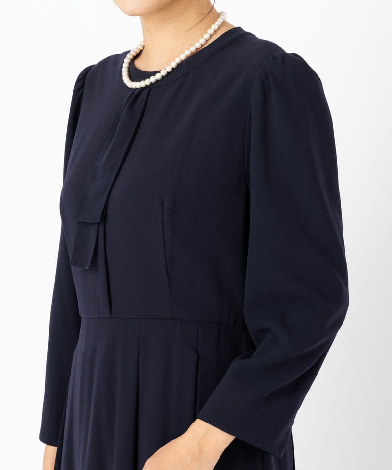 CELFORD 38 ネイビーリボン付き 長袖プリーツワンピース卒業式 結婚式